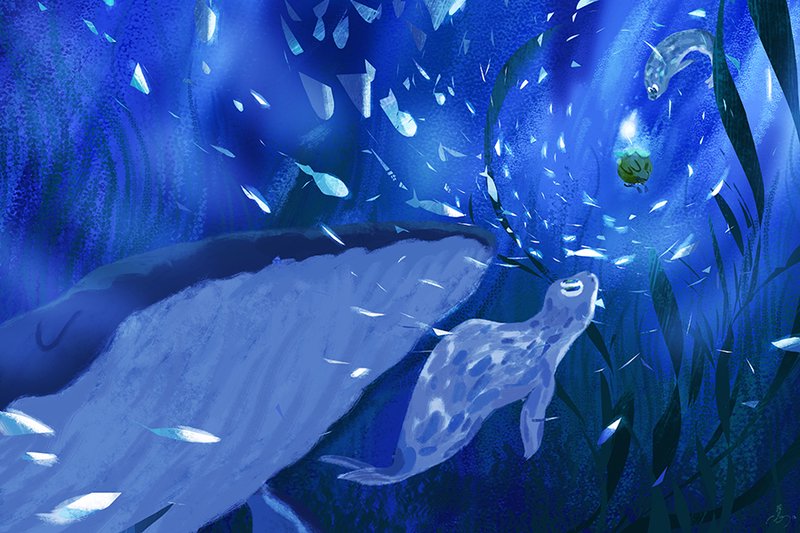 Illustration of a light in the ocean